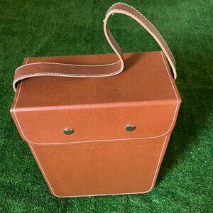 Wrap-Art Leather Double Wine Case Holder Carrier Brown Handled Hard Box w/Snaps